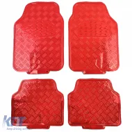 Autoteppichset aus Gummi 4-teilig Aluminium-Rautenmuster Universal Chrom Rot-image-6190956