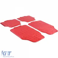 Autoteppichset aus Gummi 4-teilig Aluminium-Rautenmuster Universal Chrom Rot-image-6190959