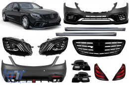image-64-B design tuning conversion from Mercedes S-Class W222 Long 2013-2016 to S-Class W222 Facelift 2017-2020 with side skirts, with headlights, with taillights, with black grille