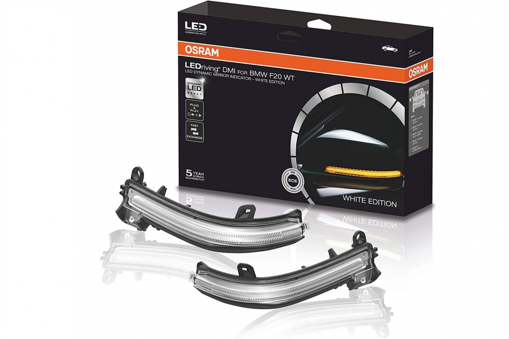 OSRAM Dynamic Full Ledriving Mirror Indicatori potriviți pentru BMW 1 Series F20 F21 2 Seria F22 F23 F87 M2 3 Serie F30 F31 F34 GT 4 Seria F32 F33 F36 X1 E84 Ediție albă (Cod: Leddmif20WT) (1/7)