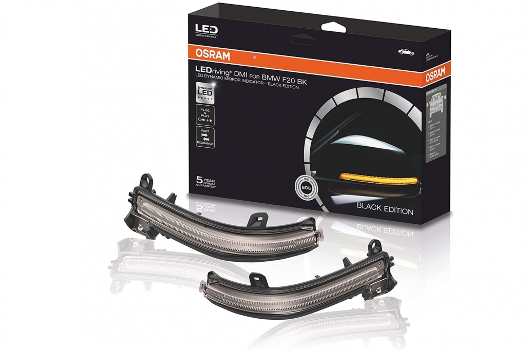 OSRAM Dynamic Full Ledriving Mirror Indicatori potriviți pentru BMW 1 Series F20 F21 2 Seria F22 F23 F87 M2 3 Seria F30 F31 F34 GT 4 Seria F32 F33 F36 X1 E84 Ediție neagră (Cod: LEDDMIF20BK) (1/7)