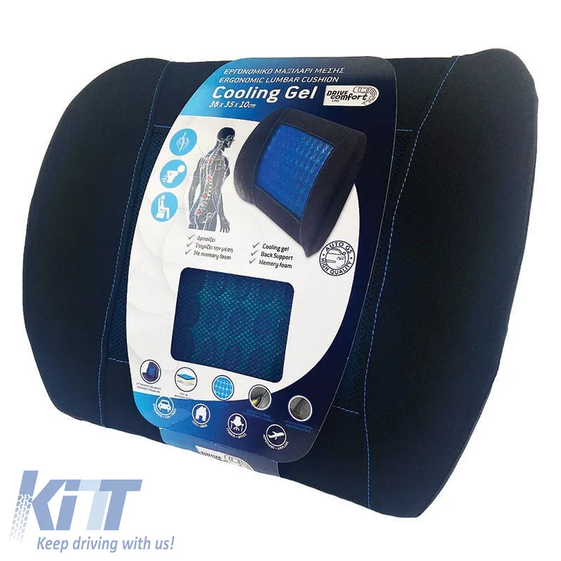 Back Support Anatomic / Orthopedic Cushion Memory Foam & Gel 38x35x10cm Black / Blue 1 Pc