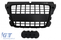 Badgeless Front Grille suitable for Audi A3 8P Facelift (2008-2012) Black - FGAUA38PFVB