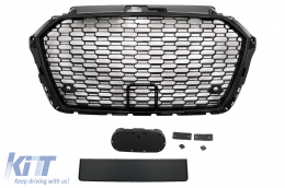 Badgeless Front Grille suitable for Audi A3 8V Facelift (2017-2018)  Piano Black RS3 Design - FGAUA38VFRSBD