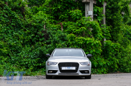 Badgeless Front Grille suitable for Audi A4 B8 Facelift (2012-2015) RS Design Honeycomb Piano Black With PDC Covers-image-6094150