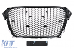 Badgeless Front Grille suitable for Audi A4 B8 Facelift (2012-2015) RS Design Honeycomb Piano Black With PDC - FGAUA4B8FRSBPDCDDS