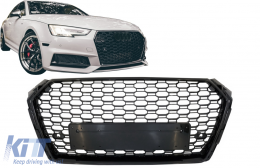 Badgeless Front Grille suitable for Audi A4 B9 8W (2016-2018) Sedan Avant RS Design Piano Black-image-6086409