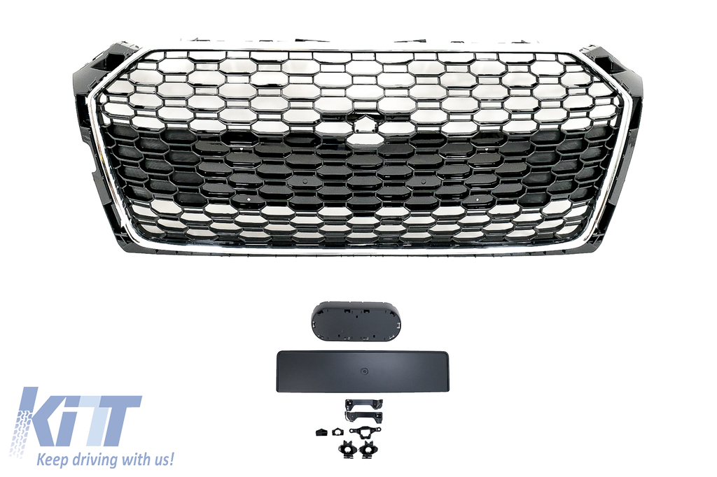 Jelvény nélküli első hűtőrács Audi A5 F5 (2017-2019) RS Design fekete/króm típushoz