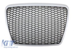 Badgeless Front Grille suitable for Audi A6 4F C6 (2004-2011) Honeycomb RS Design Silver Border - FGAUA64F2RSG