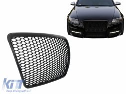 Badgeless Front Grille suitable for Audi A6 4F 4F2 C6 (2004-2011) RS Design Black - FGAUA64F2RSPB