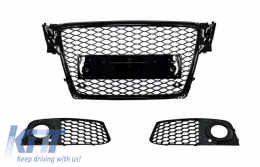 Badgeless Front Grille with Fog Lamp Covers Side Grilles suitable for Audi A4 B8 (2008-2011) RS4 Design Piano Black - COFGAUA4B8RSPDCPB