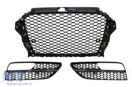 Badgeless Front Grille with Fog Lamp Covers Side Grilles suitable for Audi A3 8V (2012-2016) RS3 Design - COFGAUA38VRSBSG