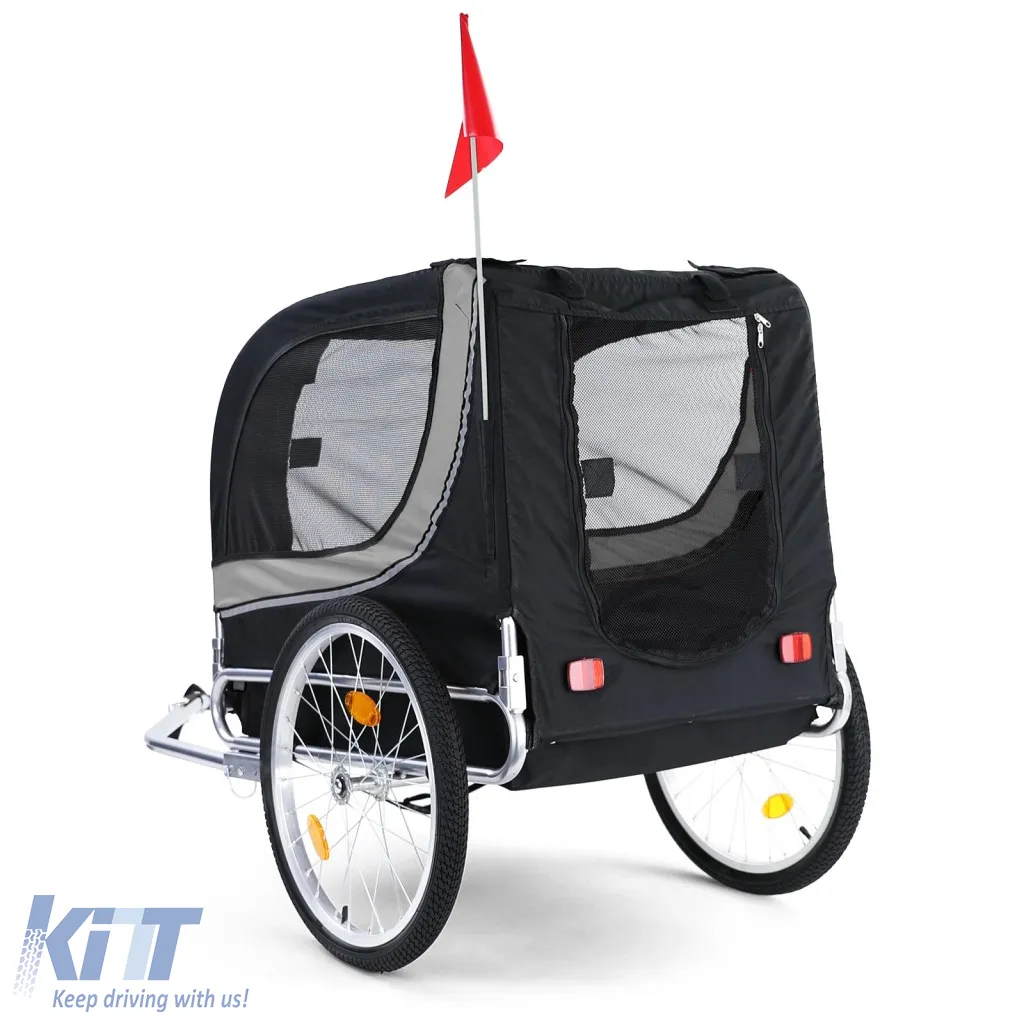 Bicycle trailer dog trailer foldable for pets grey black up to 40kg