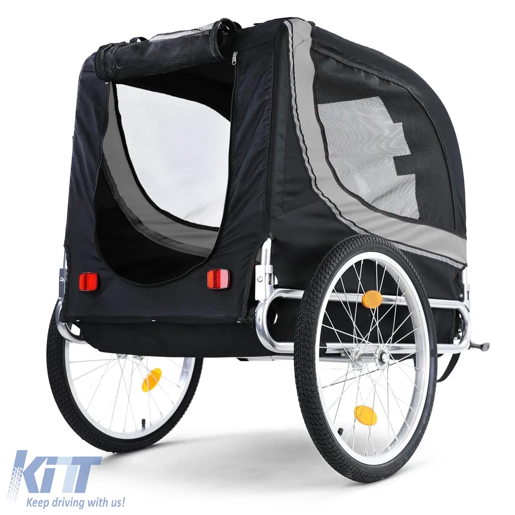 Bicycle trailer dog trailer foldable for pets grey black up to 40kg
