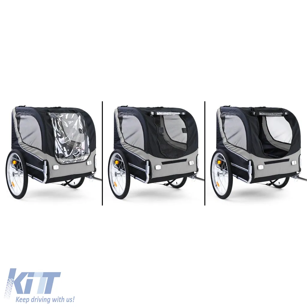 Bicycle trailer dog trailer foldable for pets grey black up to 40kg