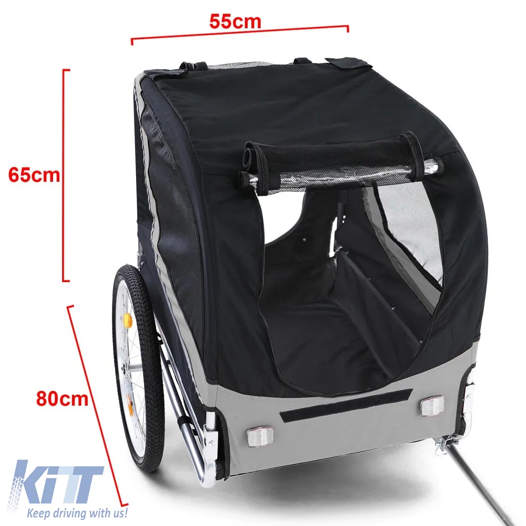 Bicycle trailer dog trailer foldable for pets grey black up to 40kg