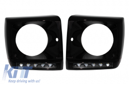 Black Headlights Covers with LED DRL Black Daytime Running Lights suitable for Mercedes G-Class W463 (1989-2012) G65 Design