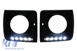 Black Headlights Covers with LED DRL Chrome Daytime Running Lights suitable for Mercedes G-Class W463 (1989-up) G65 Design Black-image-6019481