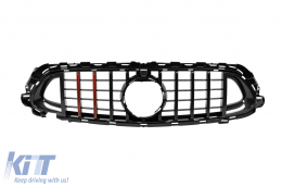 Black lacquer grille type Brabus with red lines suitable for Mercedes E-Class W213 sedan, S213 estate after 2020 with opening for camera - ABMEGR6007752