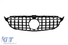 image-46-Black lacquer GT-R style grille suitable for Mercedes C-Class W205 sedan, S205 estate, C205 coupe 2014-2018 with camera opening