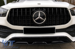 Black lacquer GT type grille suitable for Mercedes GLE W167, GLE Coupe C167 2019-2022 with camera opening, for the model equipped with A Design front bumper-image-6265558