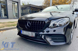 Black lacquer GT type grille suitable for Mercedes E-Class W213 sedan, S213 estate, C238 coupe, A238 convertible 2016-2019 with camera opening-image-6265567