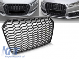 Black lacquer RS type grille suitable for Audi A6 C7 sedan, wagon 2014-2018 for standard and S-line bumper - ABGA6020812
