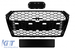 Black lacquer RS4 type grille suitable for Audi A4 2015-2019 without parking sensor openings - ABAUGR6007157