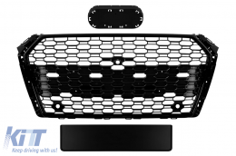 Black lacquer RS4 type grille suitable for Audi A4 2015-2019 with parking sensor openings - ABAUGR6007158