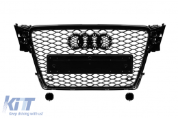 Black lacquer RS4 type grille suitable for Audi A4 2007-2011 for models equipped with standard front bumper, with emblem base, with parking sensor openings - ABAUGR6007364