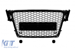Black lacquer RS4 type grille suitable for Audi A4 2007-2011 for the model equipped with standard front bumper, without emblem base, with parking sensor openings - ABAUGR6007365