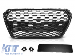 Black lacquer RS4 type grille suitable for Audi A4 B9 sedan, wagon 2015-2019 with parking sensor openings - ABAUGR6009069