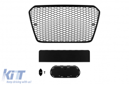 Black lacquer RS5 type grille suitable for Audi A5 2011-2016 with parking sensor openings - ABAUGR6007154