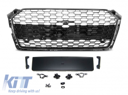 image-65-Black lacquer RS5 type grille suitable for Audi A5 F5 2016-2019 with camera opening and parking sensor openings