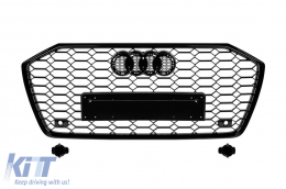 image-46-Black lacquer RS6 type grille suitable for Audi A6 after 2018 for models equipped with standard or S-line front bumper, with emblem base, with openings for parking sensors.