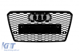 Black lacquer RS7 type grille suitable for Audi A7 Sportback 2012-2015, with openings for parking sensors - ABAUGR6007351
