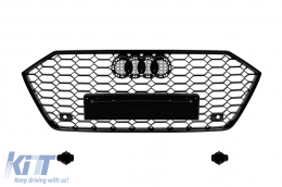 Black lacquer RS7 type grille suitable for Audi A7 Sportback after 2019 without ACC, for the model equipped with standard or S-line bumper, with openings for parking sensors. - ABAUGR6007353