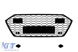 Black lacquer RS7 type grille suitable for Audi A7 Sportback after 2019 with ACC, for the model equipped with standard or S-line bumper, with openings for parking sensors - ABAUGR6007354