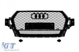 Black lacquer RSQ7 type grille suitable for Audi Q7 2015-2019 with parking sensor openings - ABAUGR6007381