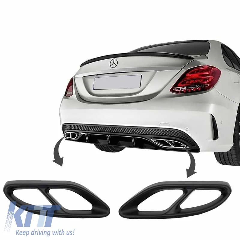 Black Muffler Tips Covers suitable for Mercedes-Benz C-Class W205 S65 E65 GLE W166 X166 GLC W253 Sport Design