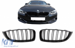 BMW 4-es F32 (2013-tól) vese hűtőrács szett Double Stripe M Design zongoralakk fekete-image-6073010