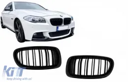 BMW F10 5-ös sorozat (2010-től) hűtőrács vese rács, dupla csíkos M Design, zongoralakk fekete-image-6099401