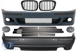 image-70-Body Kit prikladan za BMW serije 5 E39 (1997-2003) Dvostruki izlaz M5 Dizjan s PDC+Grog svjetlima kromiranim i središnjim Maske Piano crna+ Lajsne za vrata