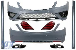 image-45-Body Kit sa stražnjim svjetlima s Full LED svjetlom i vrhovima prigušivača ispušnih plinova crne boje prikladan za Mercedes S-Class W222 (2013-06.2017) S63 Dizjan