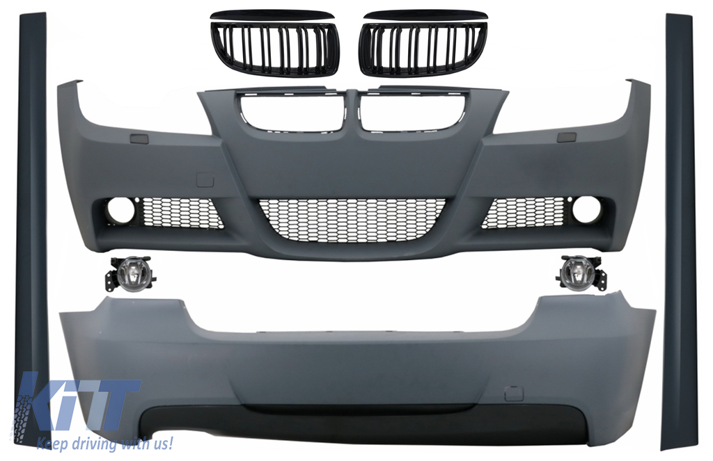 Karosszériakészlet BMW 3-as sorozat E90 (2005-2008) M-Technik Design és rácsos Dupla csíkos M Design Piano Black modellhez