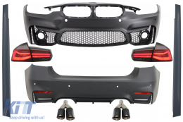 Body Kit suitable for BMW 3 Series F30 (2011-2019) with LED Taillights Dynamic Sequential Turning Light EVO II M3 CS Design with Dual Twin Exhaust Muffler Tips Carbon - COCBBMF30EVORS