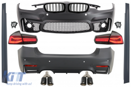 Body Kit suitable for BMW 3 series F30 (2011-2019) with LED Taillights Dynamic Sequential Turning Light and Exhaust Muffler Tips Carbon - COCBBMF30EVOFGRS