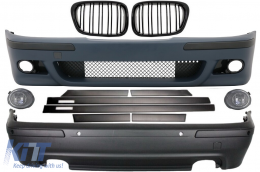 Body Kit suitable for BMW 5 Series E39 (1997-2003) Double Outlet M5 Design with PDC+Grog Lights Chrom and Central Grilles Piano Black+Door Moldings - COCBBME39M5DOPM