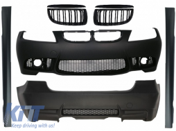 Body Kit suitable for BMW E90 3 Series (2004-2008) Non-LCI M3 Design with Grille Double Stripe Piano Black - COCBBME90M3WFSSG