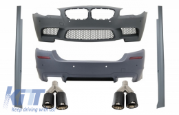 image-3-Body Kit suitable for BMW F10 5 Series (2011+) Front Rear Bumper Side Skirts Dual Twin Exhaust Muffler Tips Carbon M5 Design with PDC and SRA
